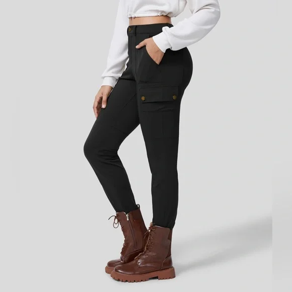 Halara High Waisted Button Zipper Multiple Pockets Solid Skinny Cargo Pants - Picture 3 of 13